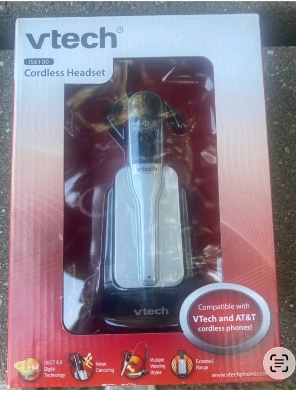 VTech IS6100 Silver/Black Clip Cordless Headset Dect 6.0 Technology New